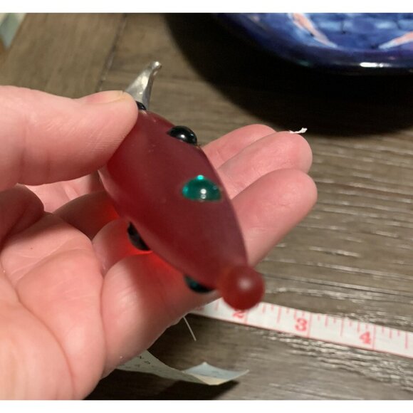 John Toole Ornament Handmade Glass Red Frosted Glass Green Rhinestones NEW w Tag - Picture 6 of 10